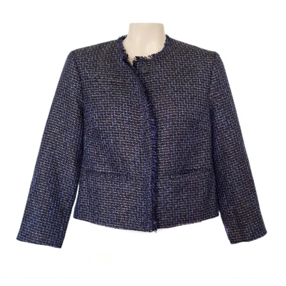 Banana Republic Navy and Gold Metallic Crop Fringed Jacket Blazer Holidays - Picture 1 of 6